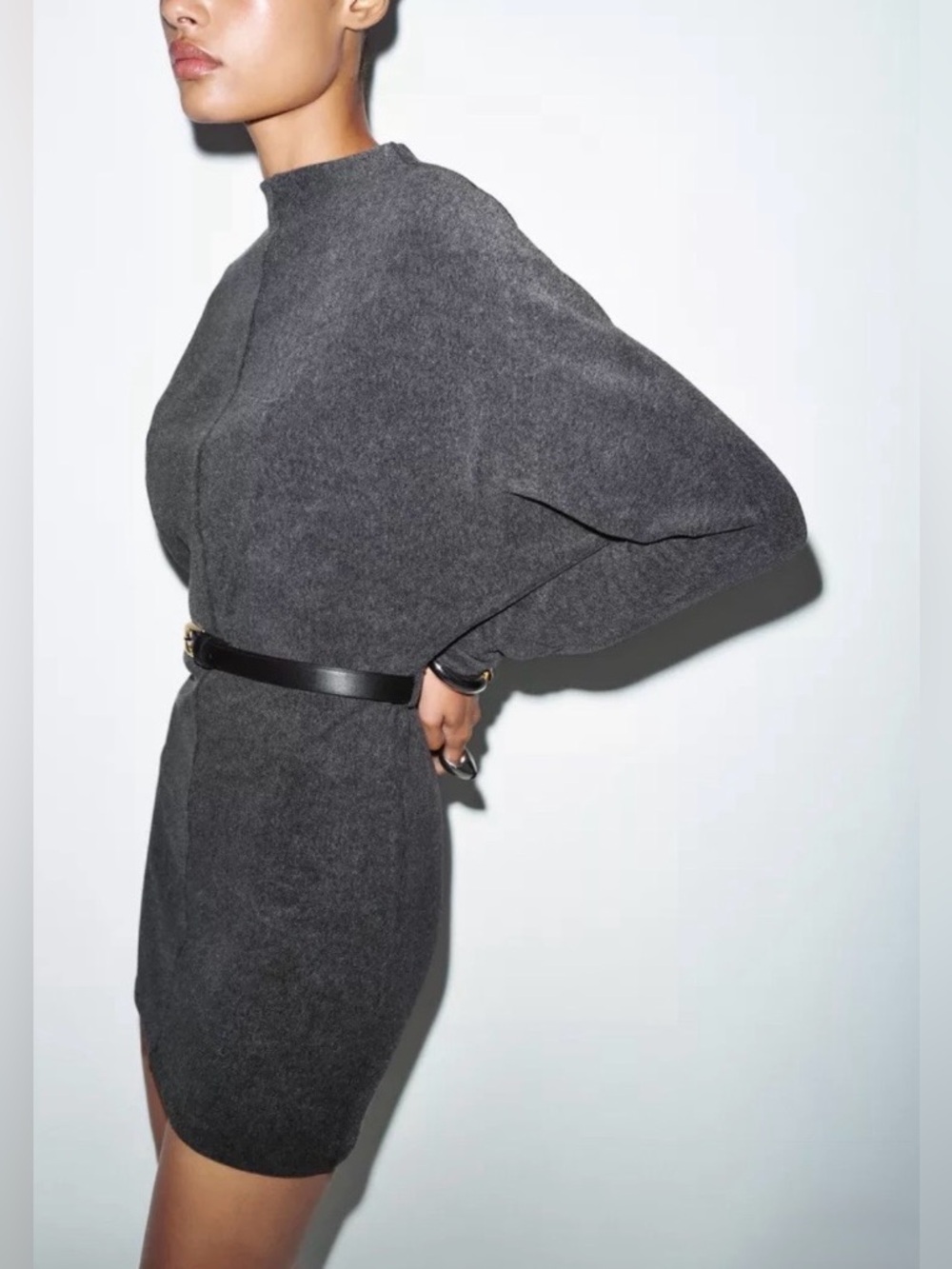 Zara Belted Mini Gray Dress Medium NWT